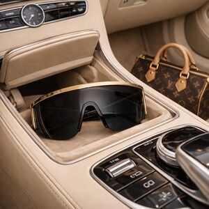 Versace Tribute Shield Sunglasses MOD 2197 Black Gold Medusa with Case